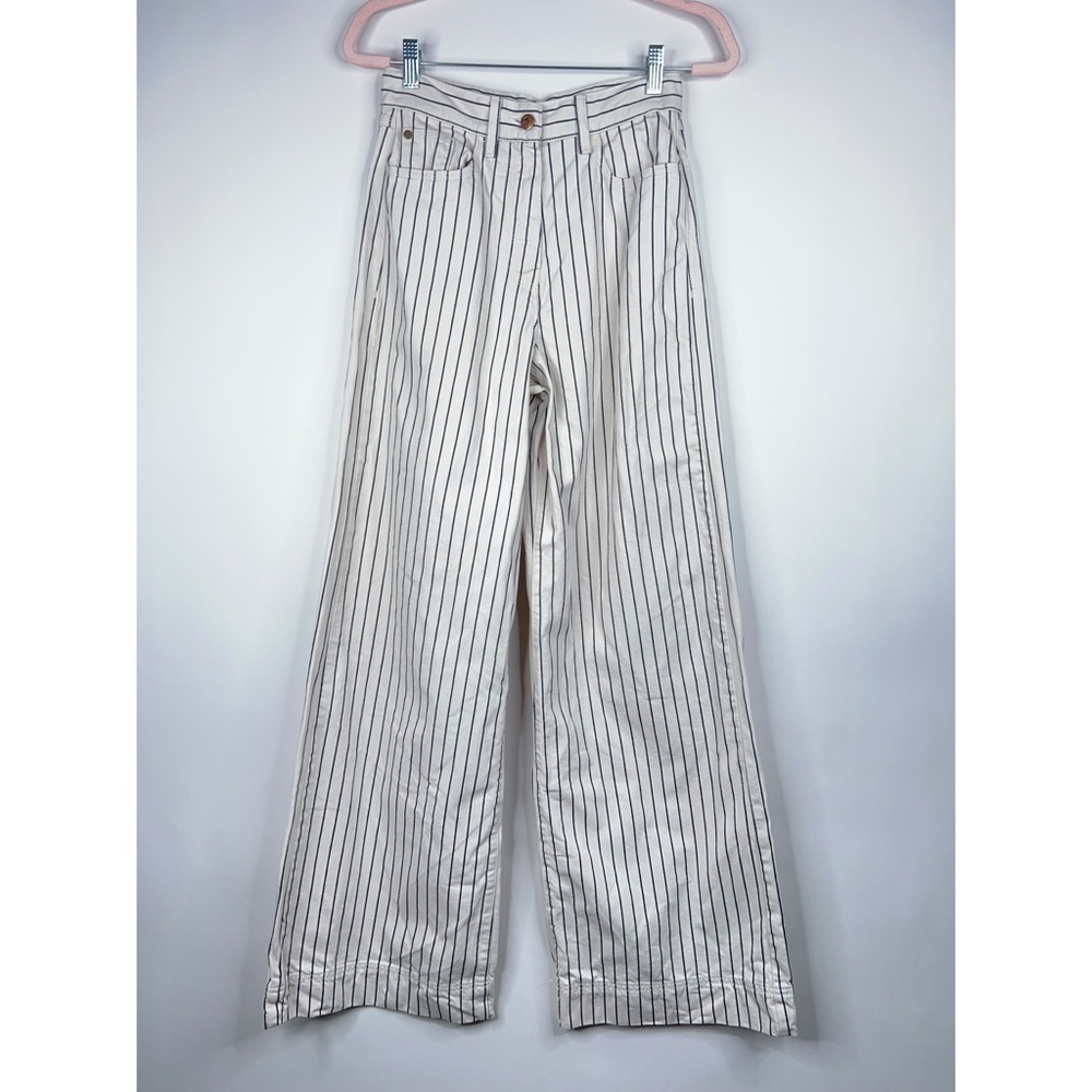 Manoush Striped Pants Cream Black High Rise Flare Leg Neutral Pinstripe Size 2